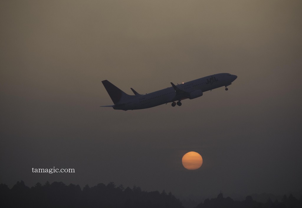 夕日と飛行機